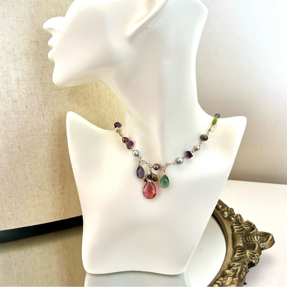 RACHEL REINHARDT 14K Over Silver Gemstone Drop Necklace With Pearls
